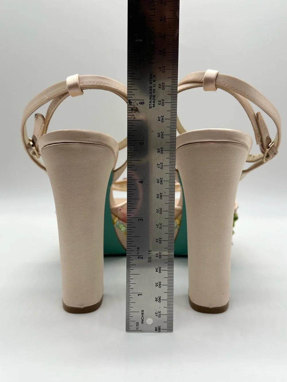Betsey Johnson Viven Beaded Floral Platform Sandals Nude Teal Size 10 NWOB